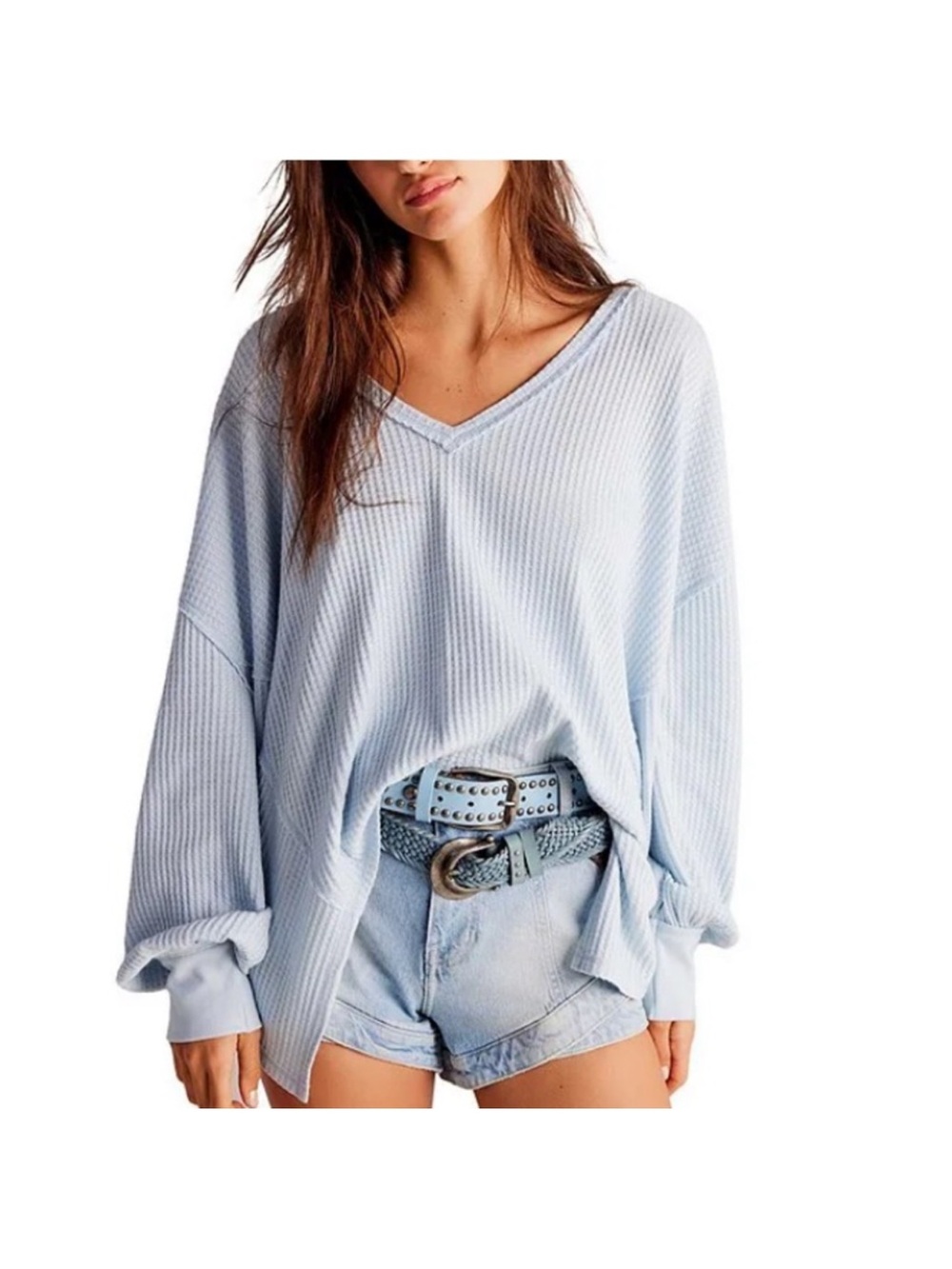 We The Free Caroline Waffle Knit Thermal  Oversized in Dewshine